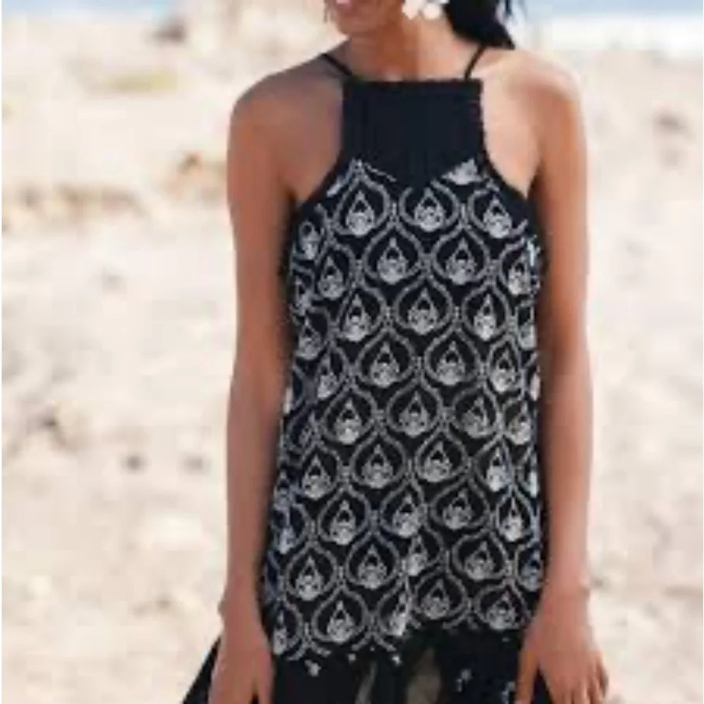 Anthropologie black embroidered sheer sexy mini dress S